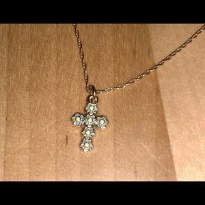 14k Gold Cross with Blue Flowers